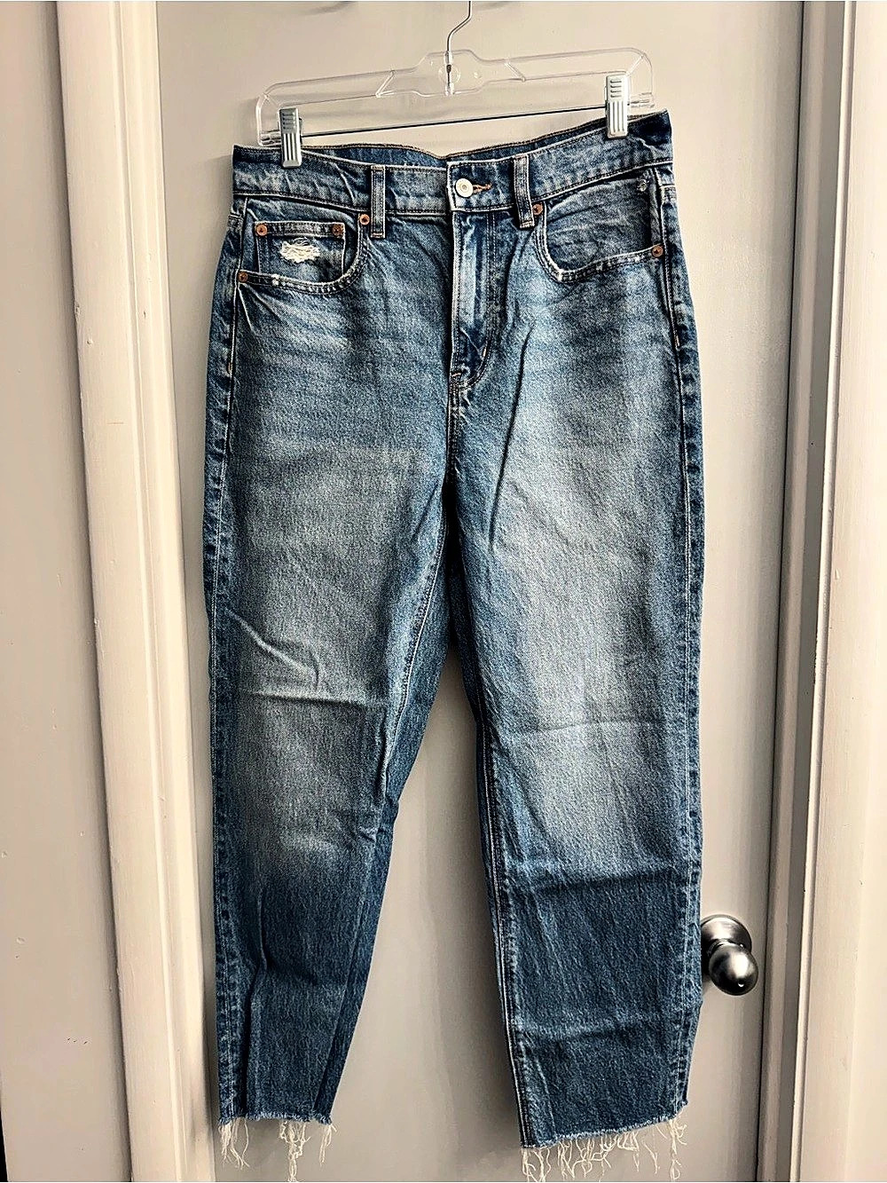 American Eagle Super High Rise Ankle Straight High Rise Straight Jeans Blue Size